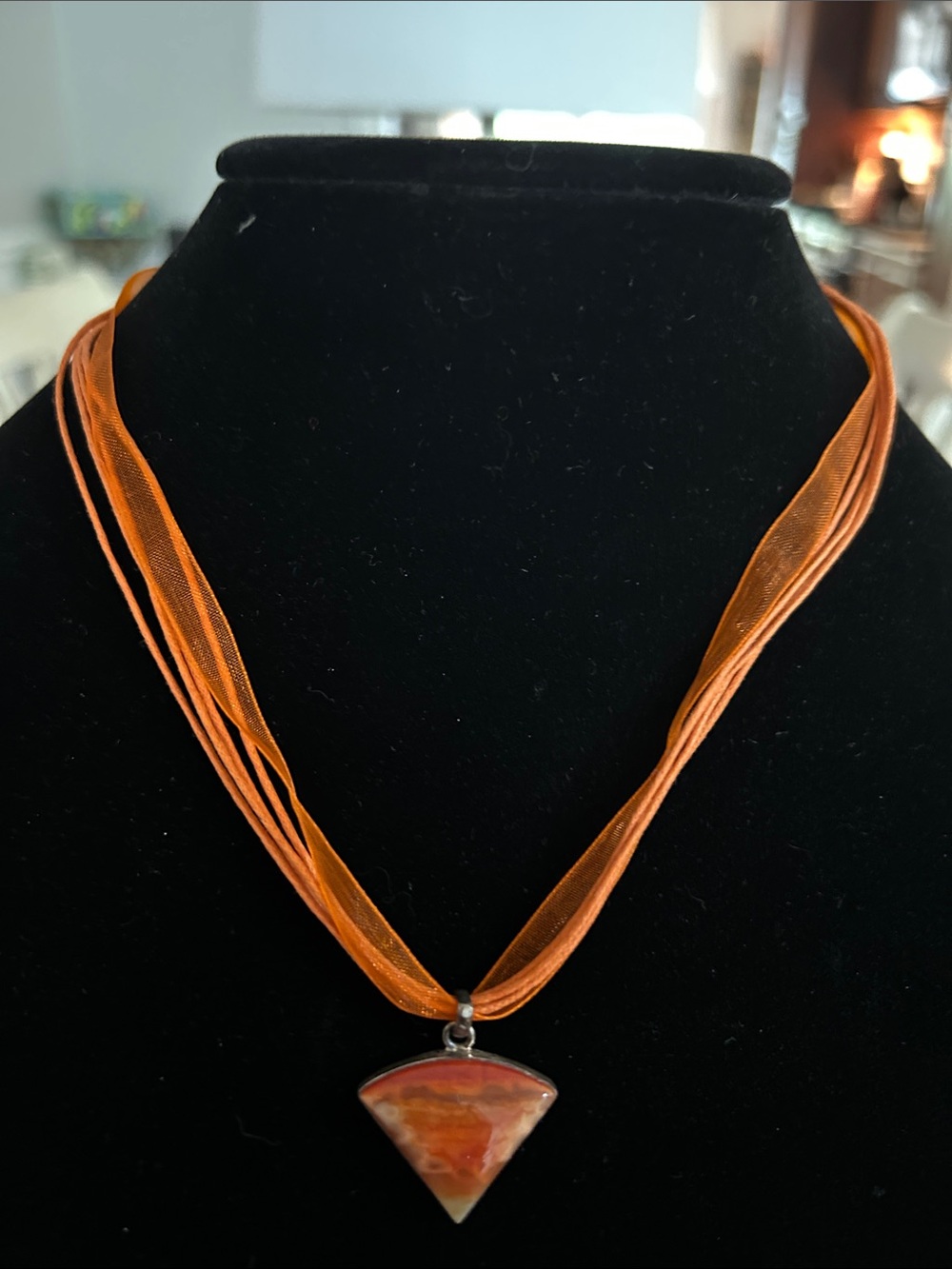 Orange Multi-Strand Necklace with Triangle Jasper & Sterling Pendant